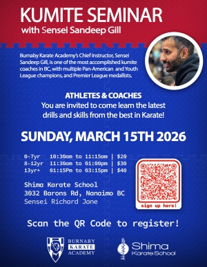 Kumite Seminar with Coach Sandeep Gill March 15th