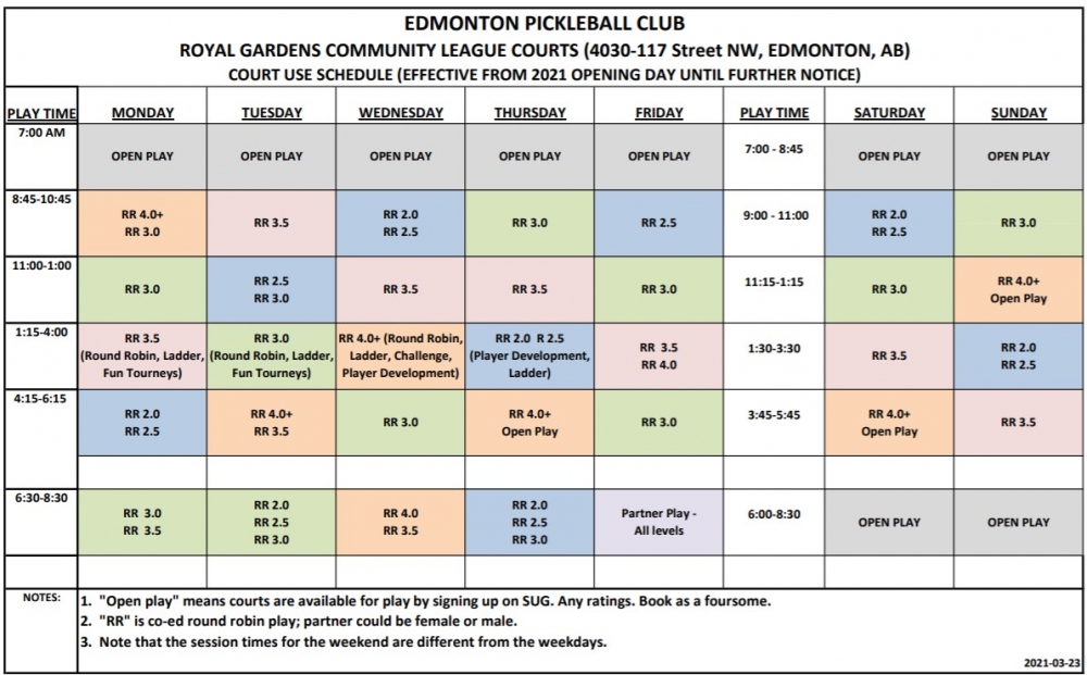 Court schedule and play format - Edmonton Pickleball Club