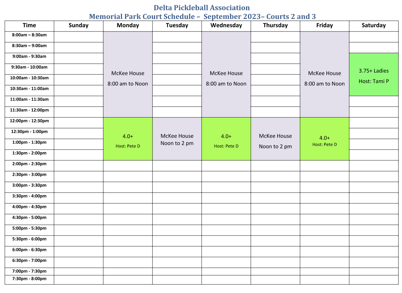 Court Schedules - Delta Pickleball Association