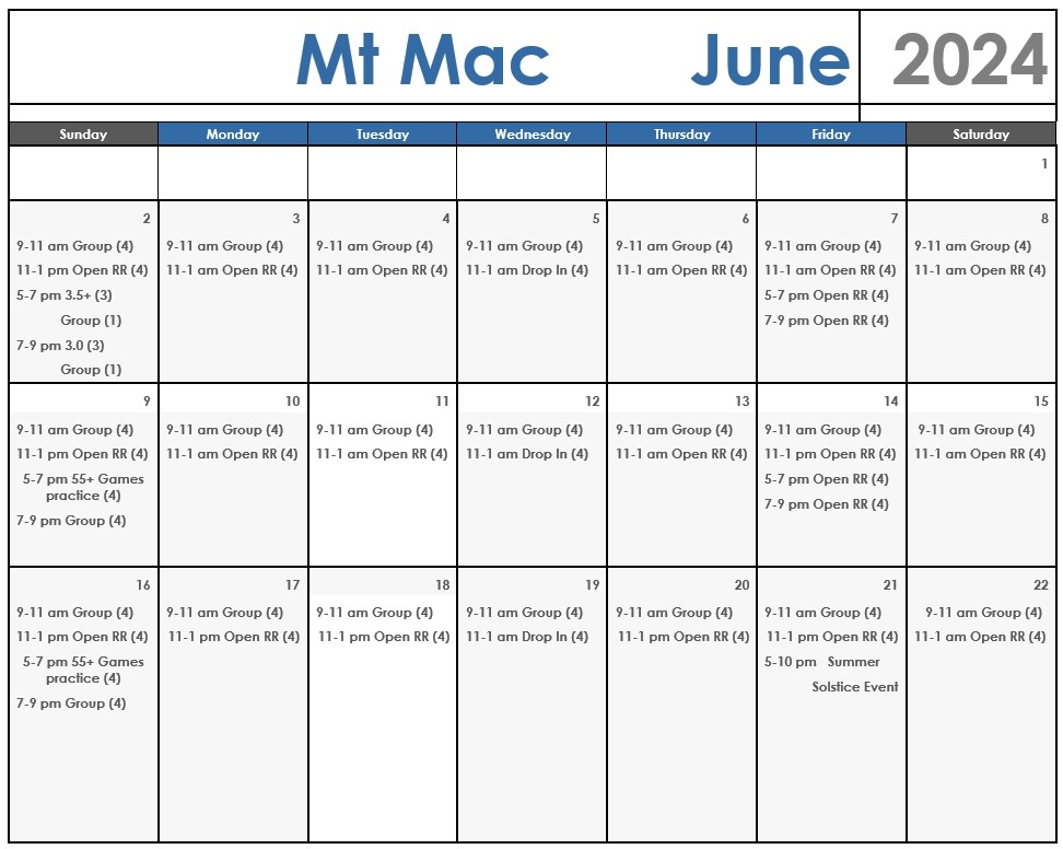 OUTDOOR CALENDAR Yukon Pickleball Association